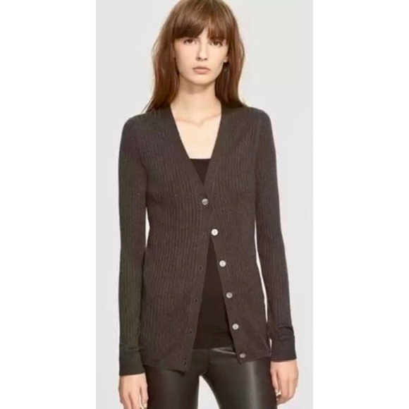 NWT!! VINCE Skinny Ribbed Cashmere Blend Cardigan Sweater Buttons Brown Small - Picture 1 of 14
